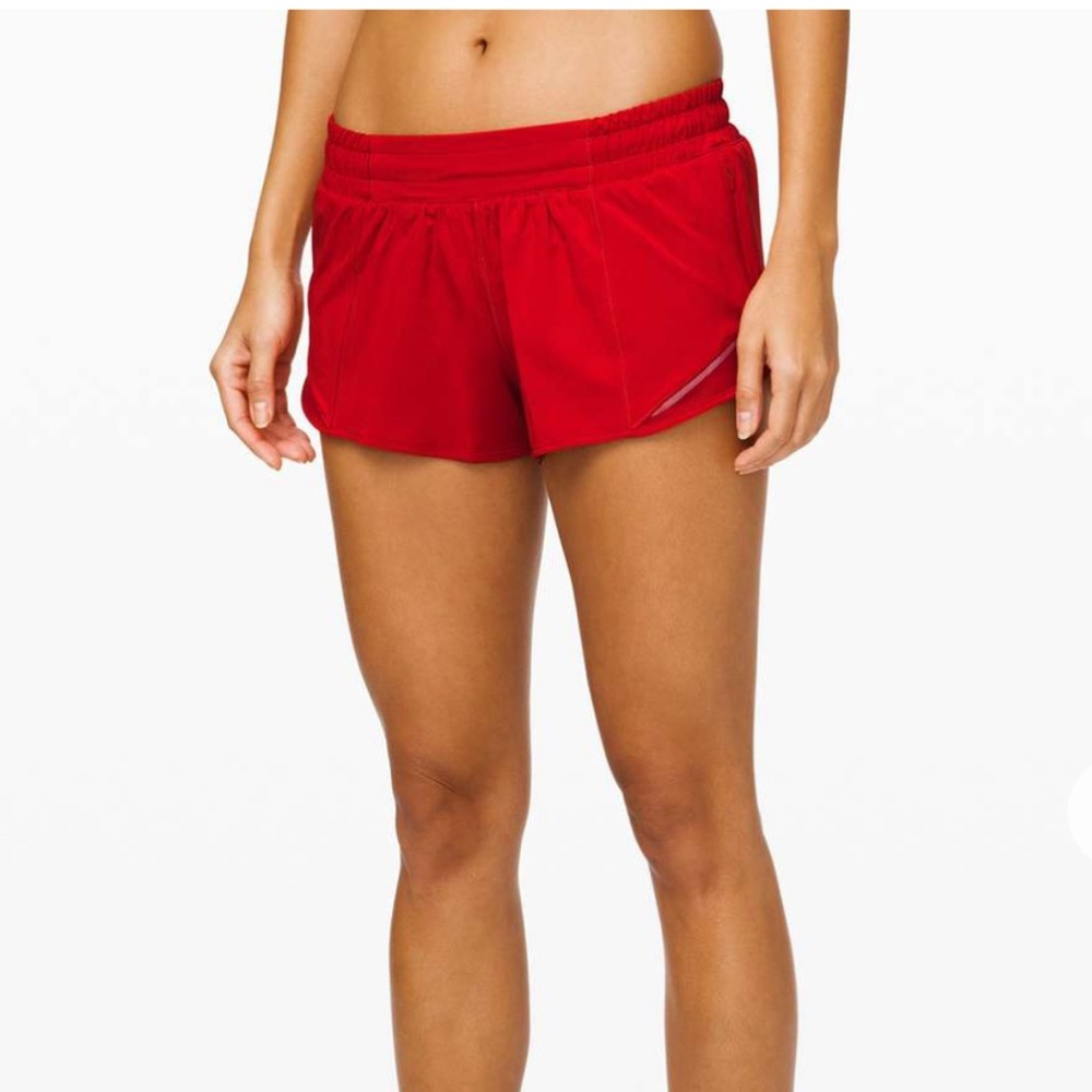 lululemon dark red hotty hot shorts 2.5” (RARE)
